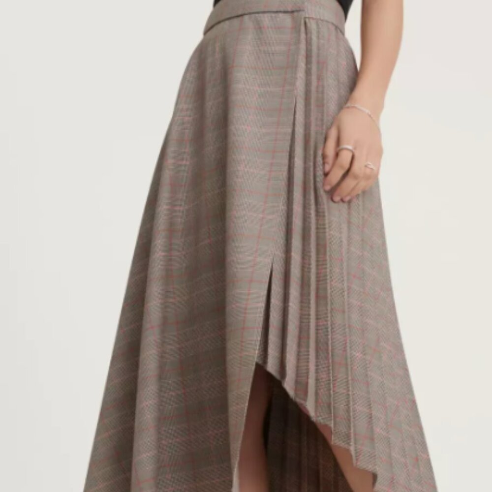 DKNY Pleated Wrap Midi Skirt in brown combo, Women's S, NWT - Picture 8 of 8